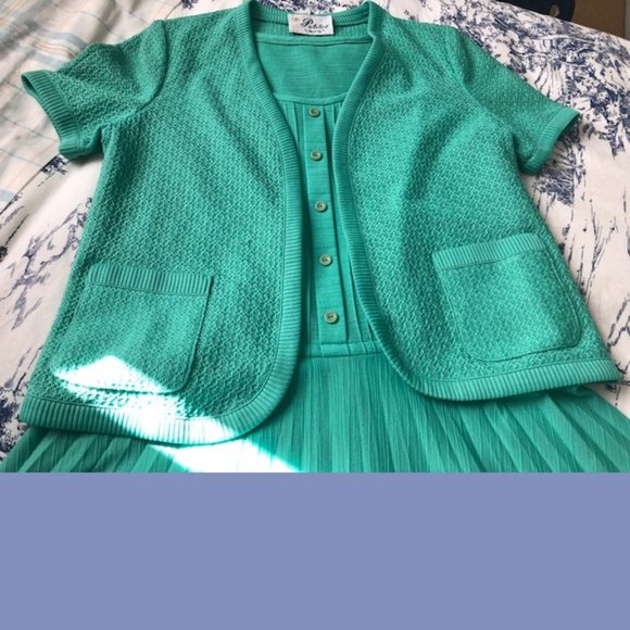 Petites by Butte Vintage Jade Green Dress & Jacket - Picture 4 of 14